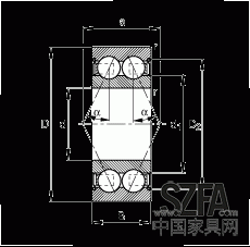 角接觸球軸承 30/8-B-2Z-TVH, 雙列，雙側(cè)間隙密封，接觸角 α = 25°
